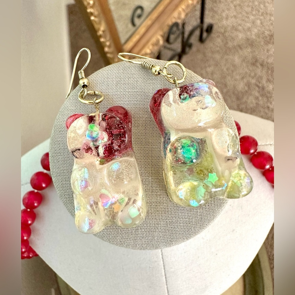 Gummy Bear Earrings & Pink Bead Necklace